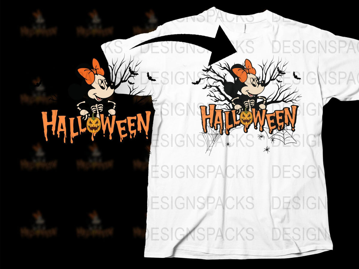 Halloween T-Shirt with Cartoon Witch and Bats, Fun Spooky Season Apparel, Unisex White Tee for All Ages