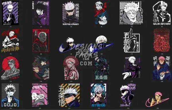 Anime character designs for DTF, DTG, and embroidery with print-ready PNG, PES, SVG formats