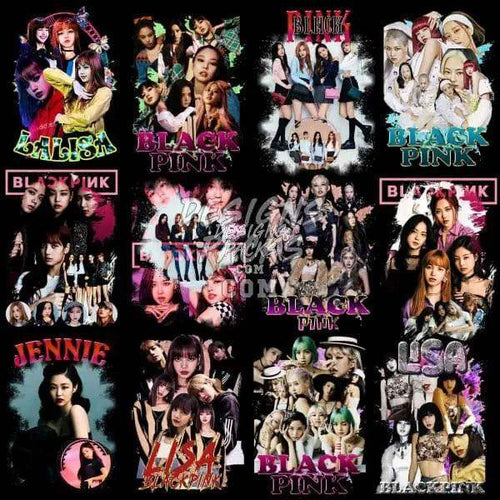 BLACKPINK K-pop group designs for DTF, DTG, embroidery, and tumbler wraps, print-ready PNG, PES, SVG