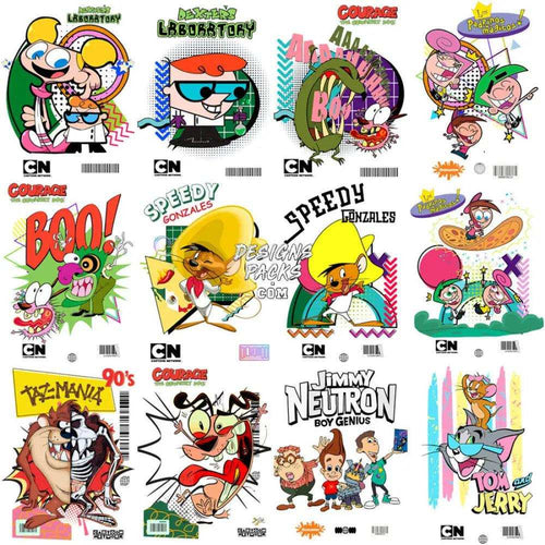 24 Cartoons 90S Kids Classics Street Wear Designs Bundle Png