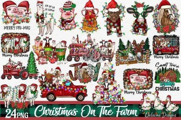 24 Christmas Farm Designs Bundle PNG