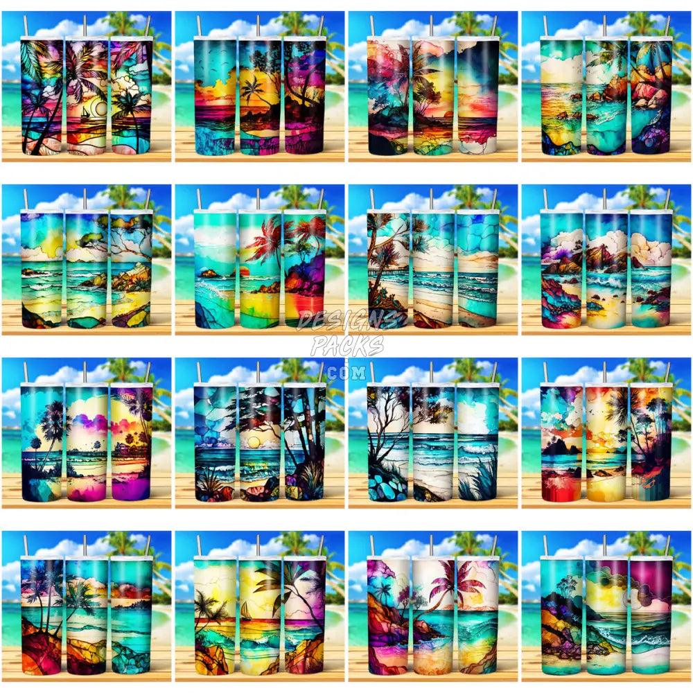 24 Colorful Beach Tumbler Wrap Bundle Jpg