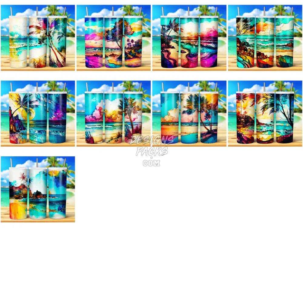 24 Colorful Beach Tumbler Wrap Bundle Jpg