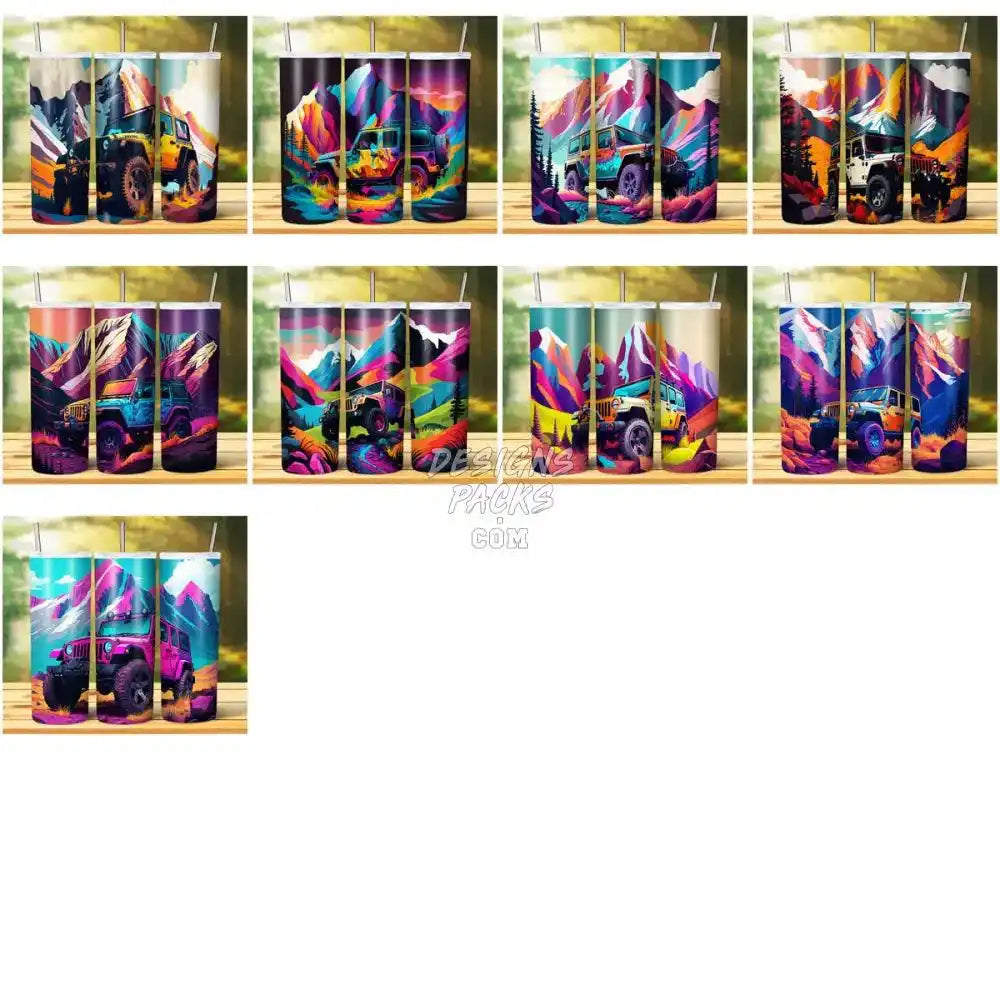 24 Colorful Jeep Car Tumbler Wrap Bundle Jpg