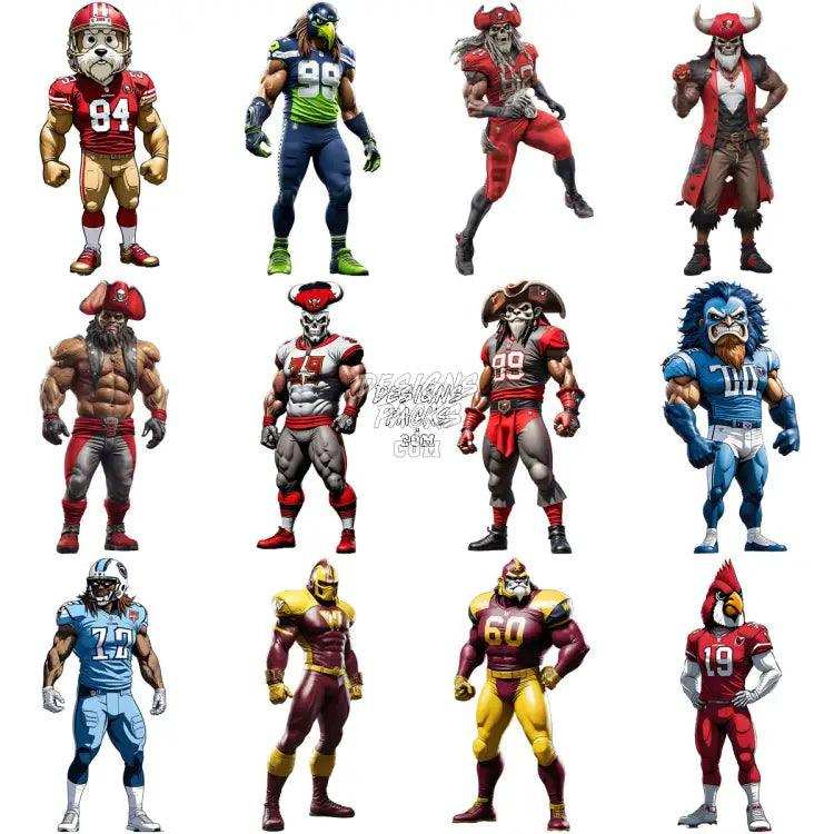 24 Football Teams Mascots Designs Bundle Png + Psd