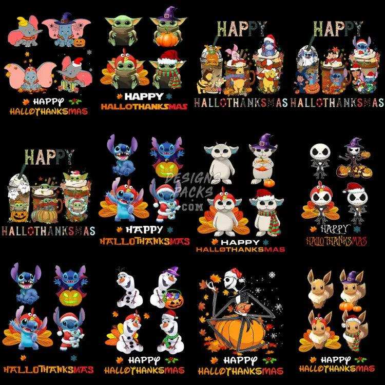 24 Halloween Thanksgiving Christmas Cartoon Designs Bundle Png