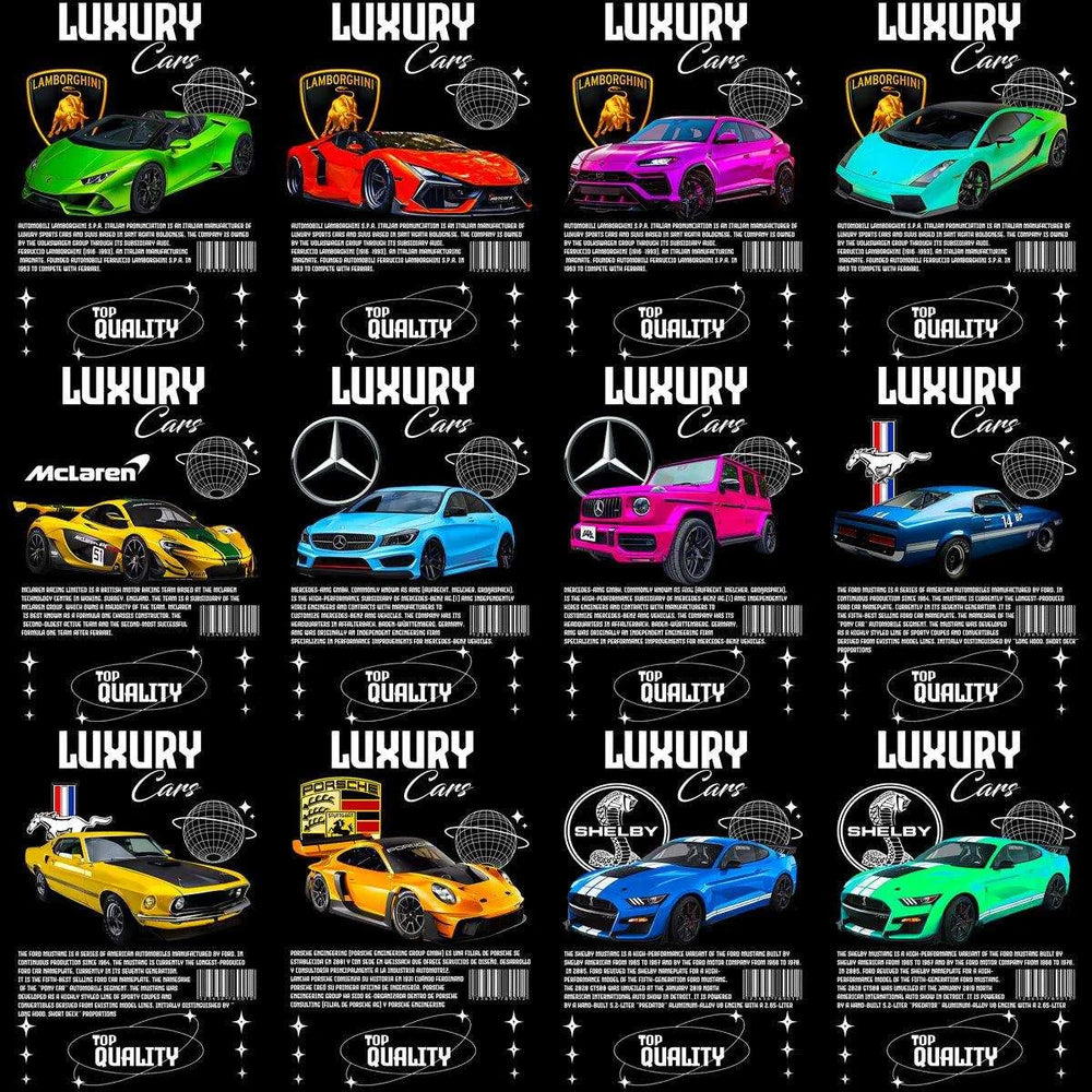 24 Luxury Cars Streetwear Designs Bundle PNG PSD