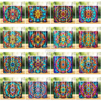 Load image into Gallery viewer, 24 Mandala Stained Glass Tumbler Wrap Bundle Jpg
