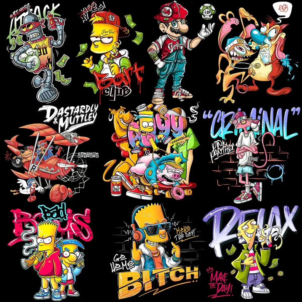 24 Streetwear Cartoons Graffiti Designs Bundle PNG