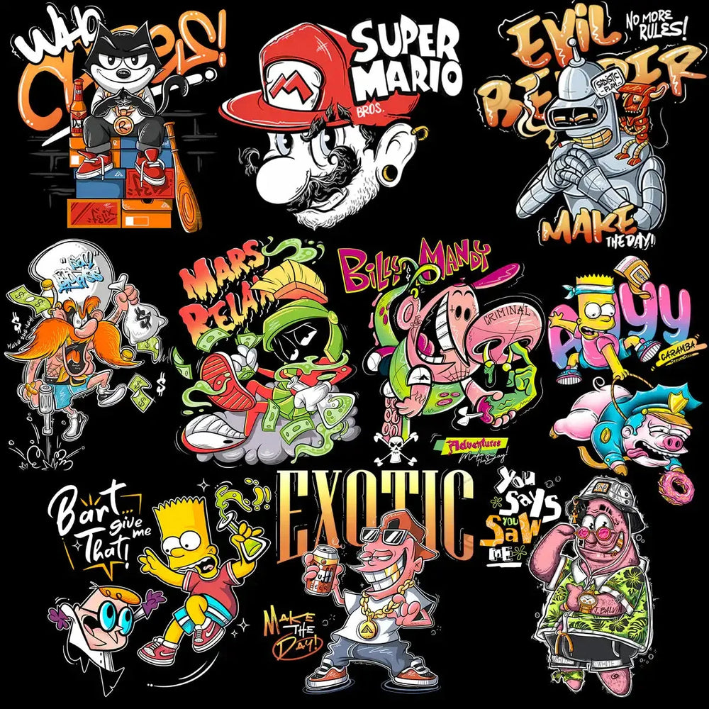 24 Streetwear Cartoons Graffiti Designs Bundle PNG