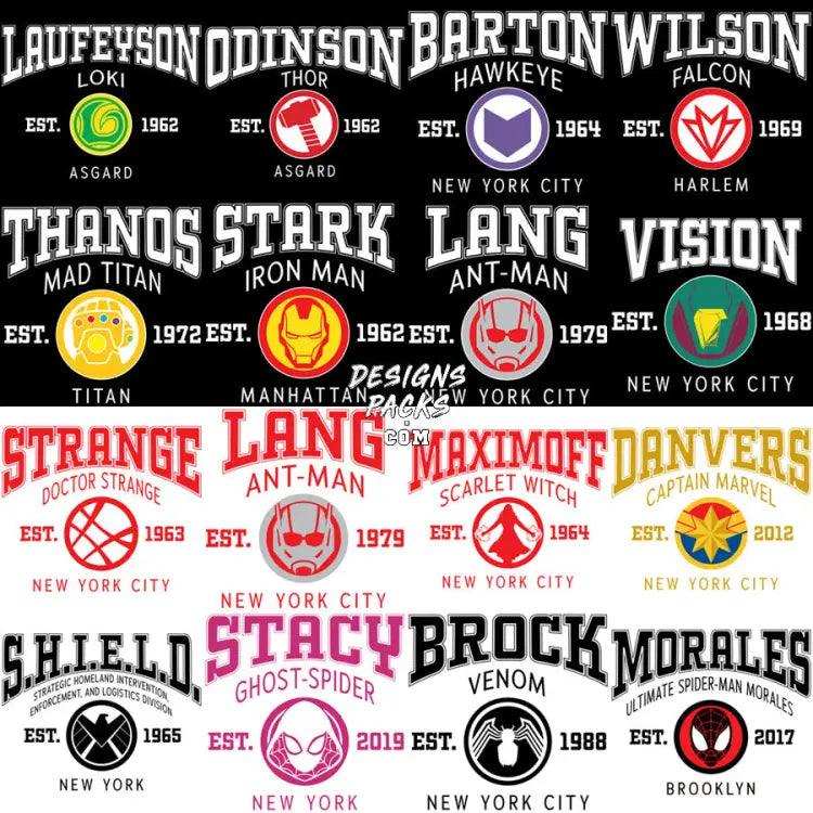 24 Super Heroes Streetwear College Style Designs Bundle Png