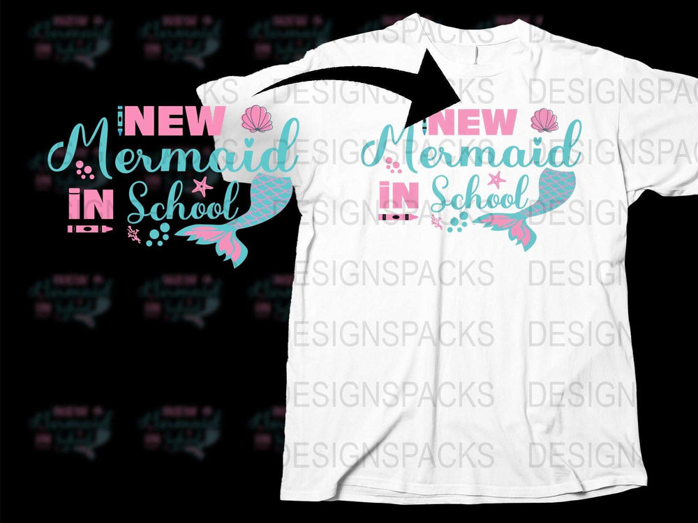 Mermaid In School T-Shirt, Cute Graphic Tee for Girls, Pink and Blue Design, Ocean Inspired Kids Fashion