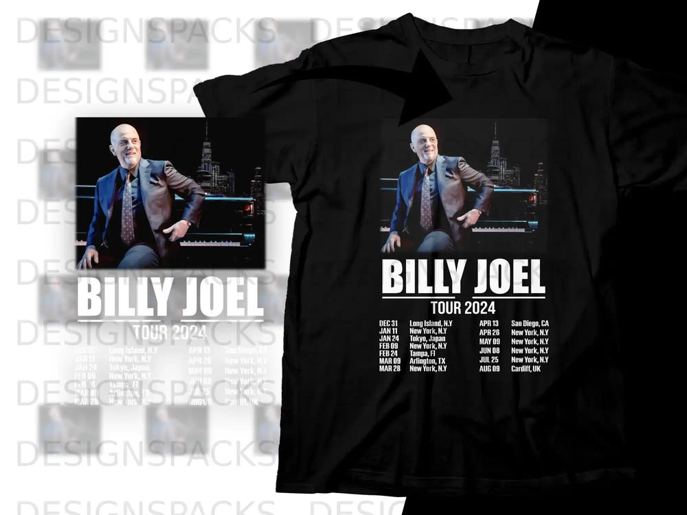 Billy Joel Tour 2024 graphic with concert dates and locations.