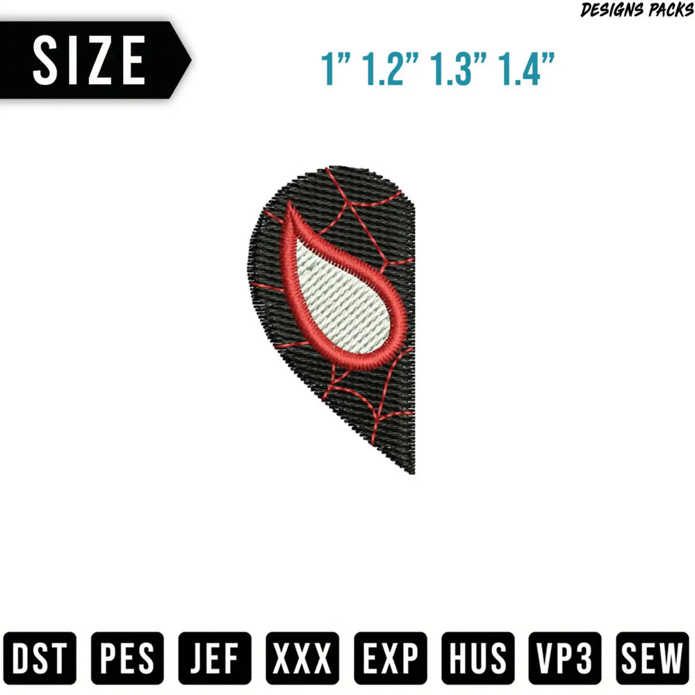 Spider-Man mask applique design, available in four sizes.