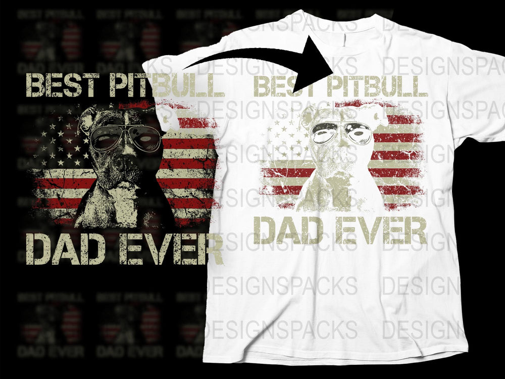 Best Pitbull Dad Ever T-Shirt, American Flag Design, Vintage Style, Patriotic Dog Owner Gift, Men's Graphic Tee