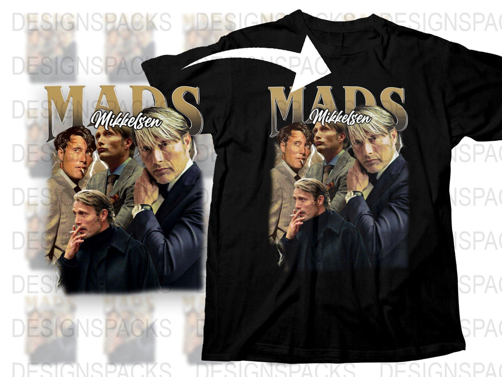 Mads Mikkelsen Graphic T-Shirt, Movie Star Photo Collage, Men's Fashion Tee, Actor Inspired Apparel, Unique Fan Gift Idea