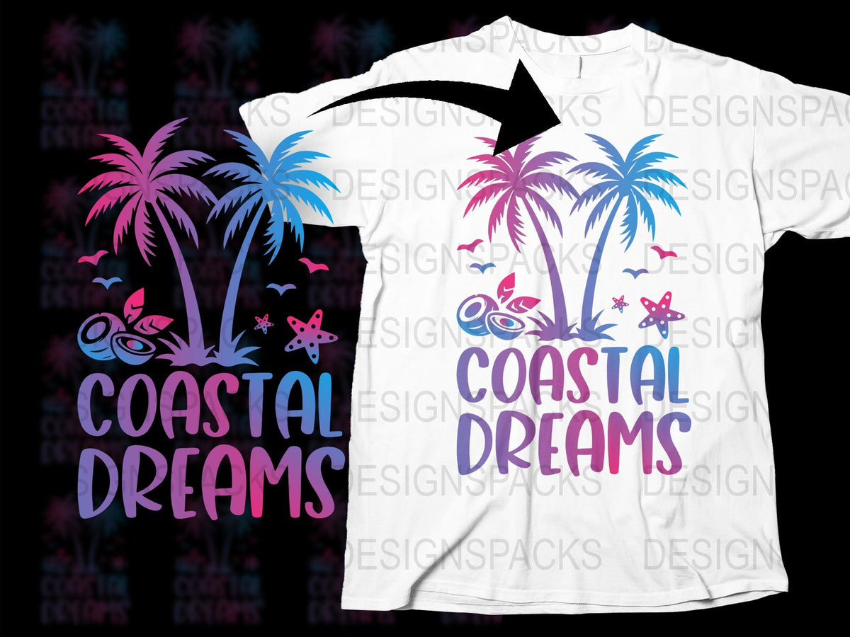 Coastal Dreams T-Shirt Tropical Palm Trees Summer Vibes Beachwear Unisex Fashion Top