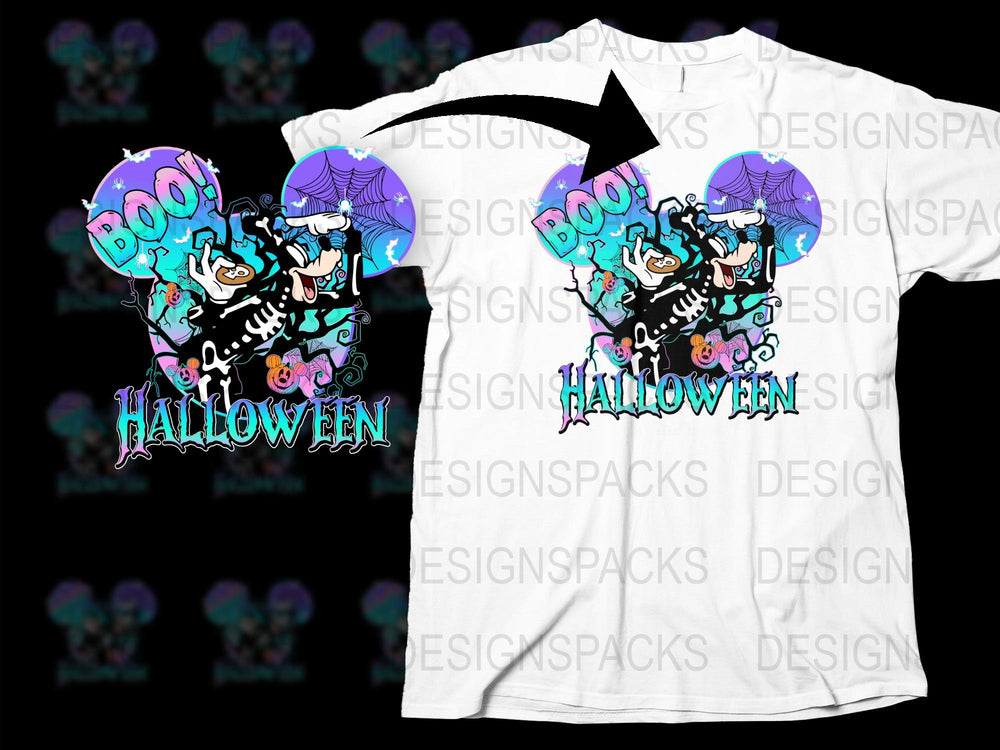 Halloween T-Shirt, Spooky Ghost and Witch Design, Purple and Black Tee, Unisex Halloween Costume Idea