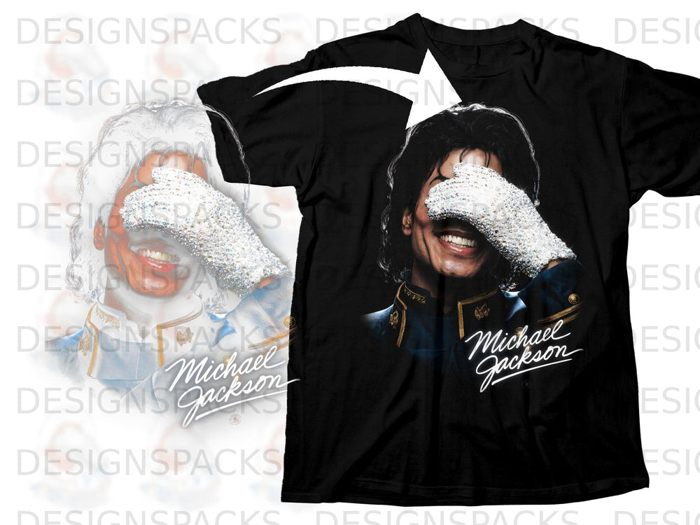 Black t-shirt with Michael Jackson graphic and signature.