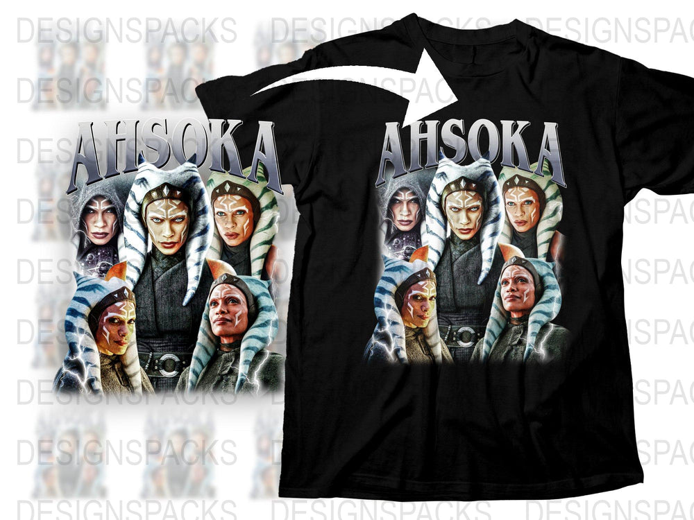 Ahsoka Tano Star Wars Graphic Tee, Unisex Black T-Shirt, Movie Character Fan Art, Sci-Fi Merchandise, Collector Gift Idea