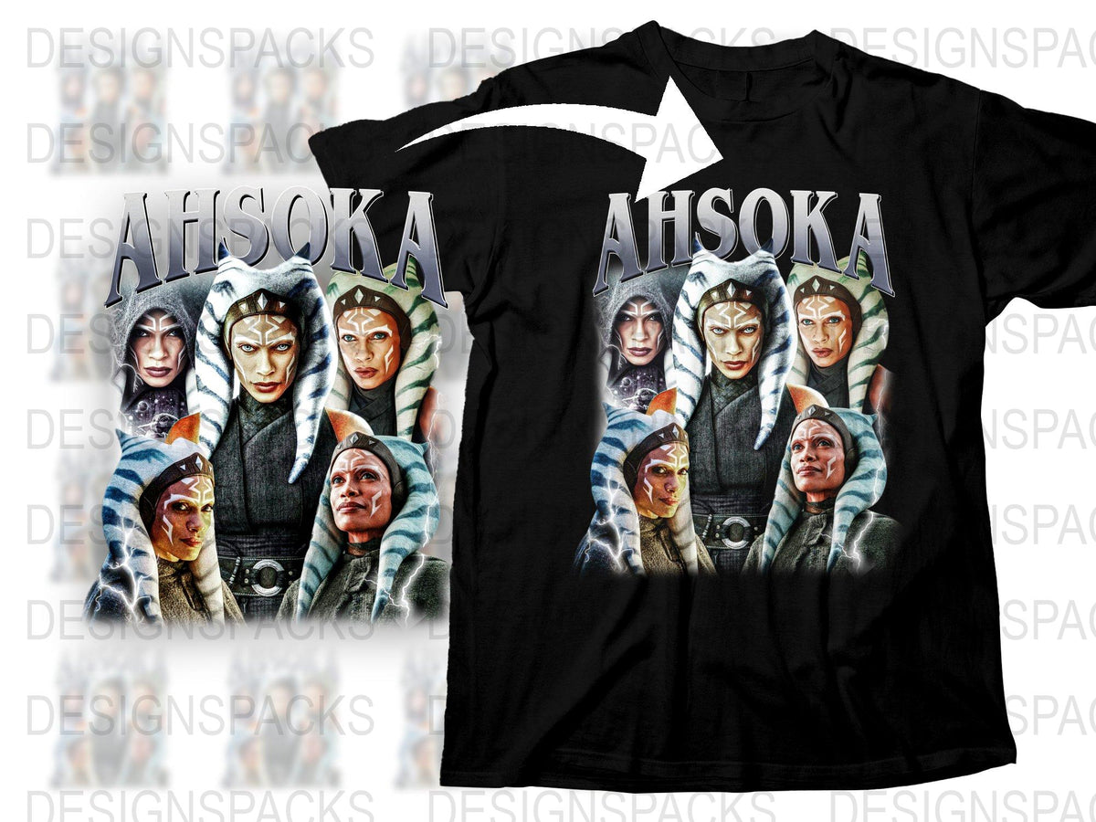 Ahsoka Tano Star Wars Graphic Tee, Unisex Black T-Shirt, Movie Character Fan Art, Sci-Fi Merchandise, Collector Gift Idea