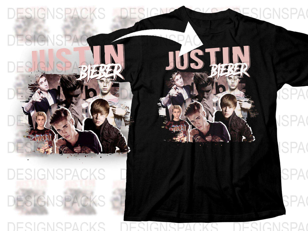 Pop Star Collage T-shirt, Vintage Music Artist Fan Tee, Black Graphic Shirt, Unisex Full Print Top