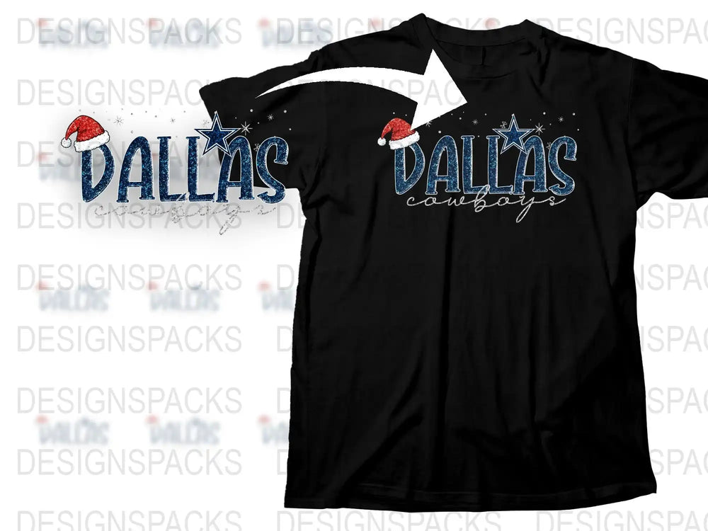 Dallas Cowboys Christmas T-Shirt, Festive Holiday Santa Hat Graphic Tee, Sports Fan Apparel Gift