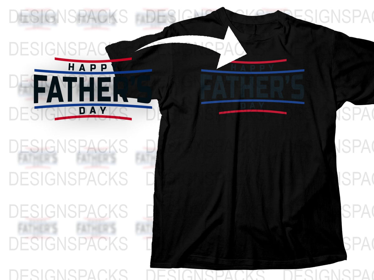 Happy Father's Day T-Shirt, Men's Black Tee with Red and Blue Text, Cool Dad Gift
