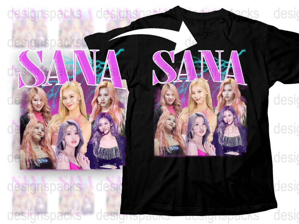SANA Graphic T-Shirt, K-Pop Idol Tee, Colorful Pop Star Print, Casual Fan Apparel, Vibrant Music Artist Shirt, Gift for Fans