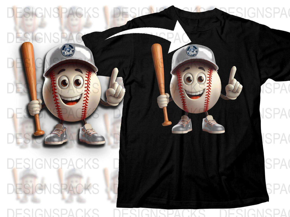 Baseball Character T-Shirt, Fun Cartoon Graphic Tee, Sports Fan Apparel, Unisex Casual Wear