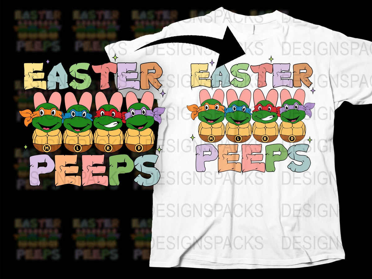 Easter Peeps Ninja Turtles Graphic T-Shirt, Fun Holiday Cartoon Tee, Family Matching Outfit, Kids and Adults Sizes