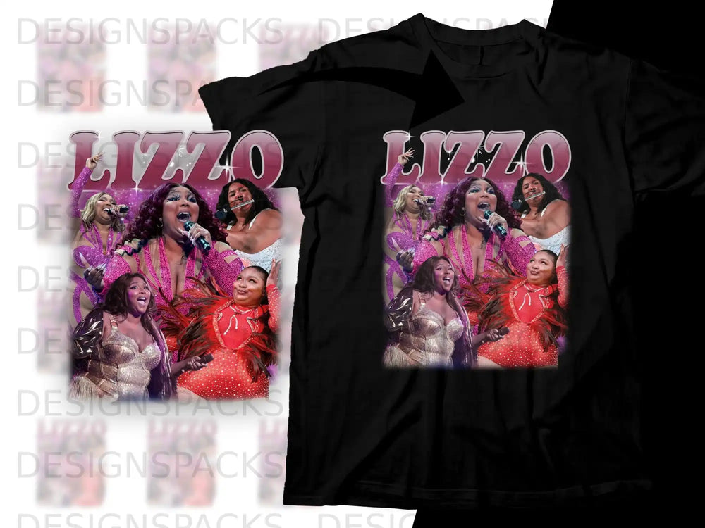 Lizzo collage with singer in sparkly outfits, performing on stage.