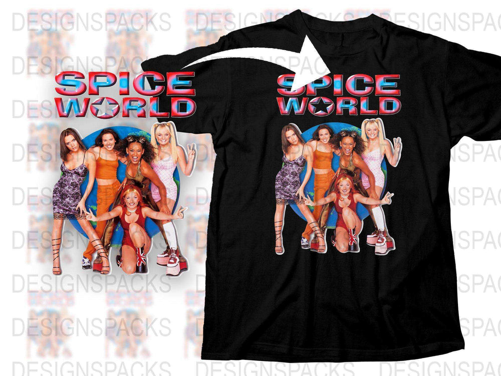 Spice World Graphic T-Shirt, Vintage 90s Pop Band Tee, Retro Music Fans Top, Collector’s Item Fashion, Unisex Black Shirt