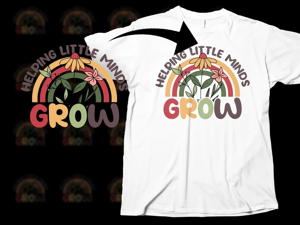 Teacher T-Shirt 'Helping Little Minds Grow' Floral Rainbow Graphic Tee for Educators