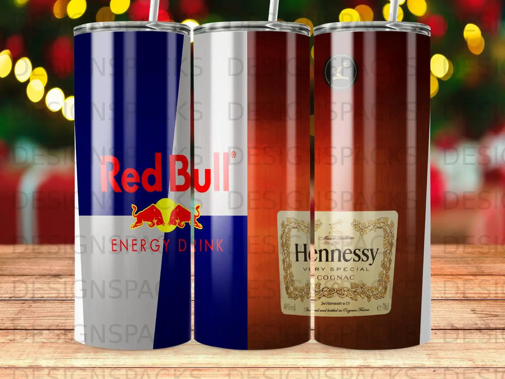 Red Bull Energy Drink and Hennessy Very Special Cognac tumblers.