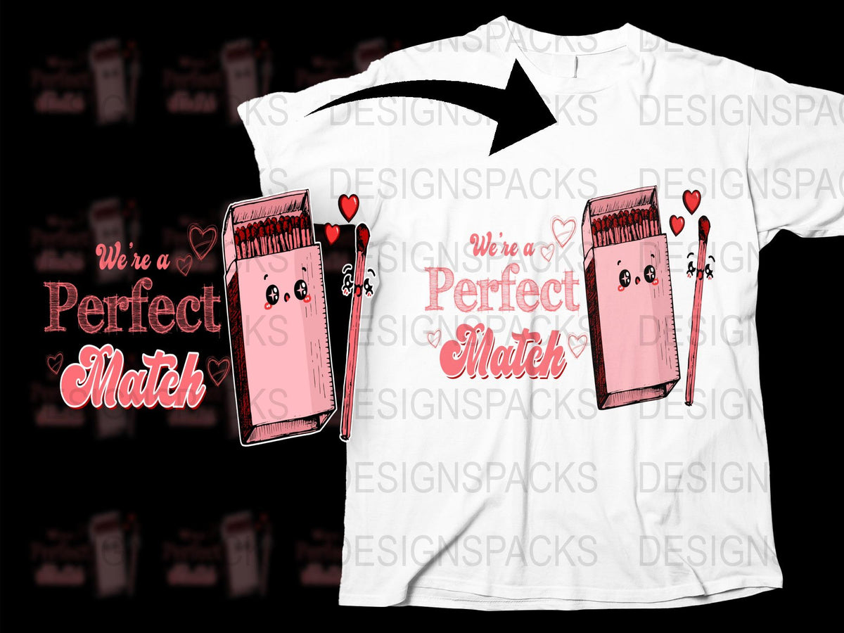 Cute Couple T-Shirt, 'We're a Perfect Match' Matchbox Graphic Tee, Love Themed Apparel for Couples and Friends