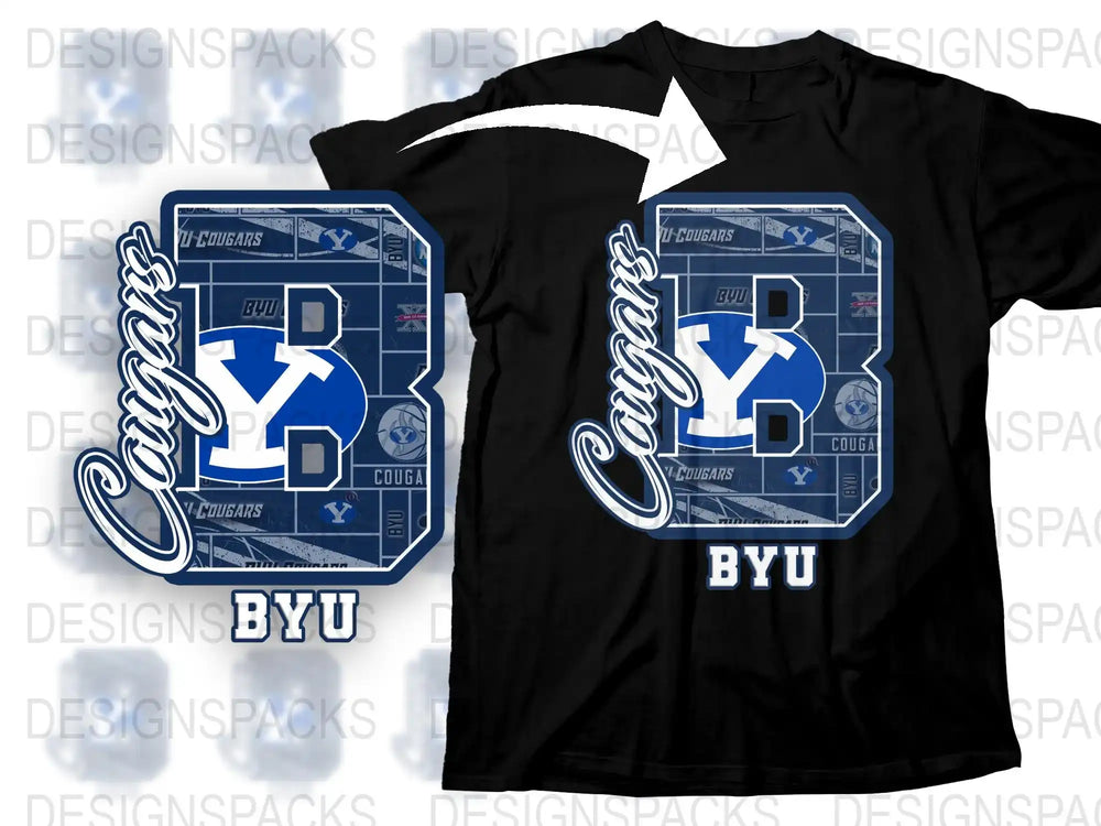 BYU Cougars T-Shirt, College Sports Apparel, Blue and White Graphic Tee, Fan Merchandise