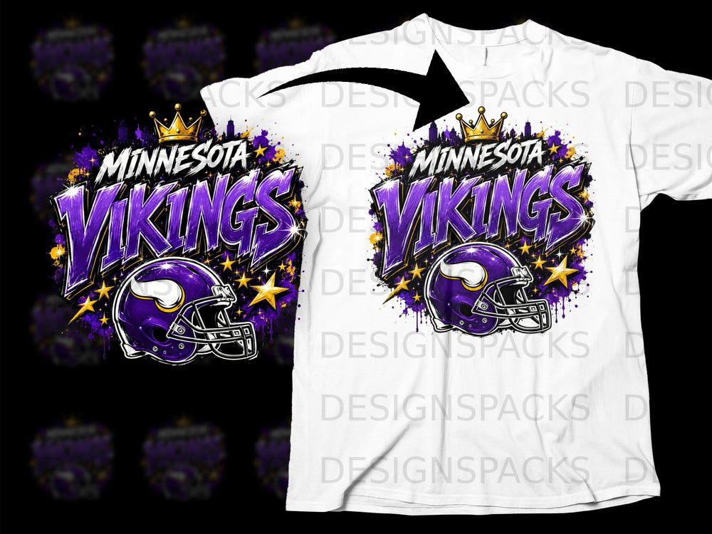 Minnesota Vikings helmet and logo graphic with crown and stars.