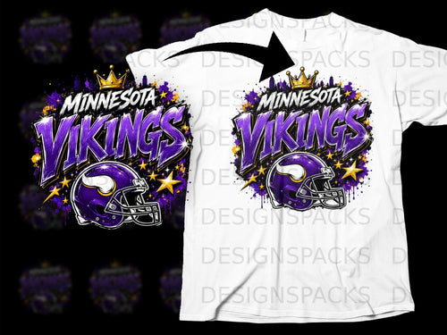 Minnesota Vikings helmet and logo graphic with crown and stars.