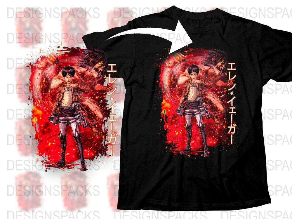 Anime Graphic T-Shirt, Japanese Kanji, Fiery Red Design, Unisex Manga Tee, Cool Character Shirt