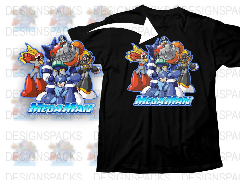 Mega Man Character T-Shirt, Retro Video Game Graphic Tee, Classic Gaming Apparel, Collector's Item Boys Black Shirt