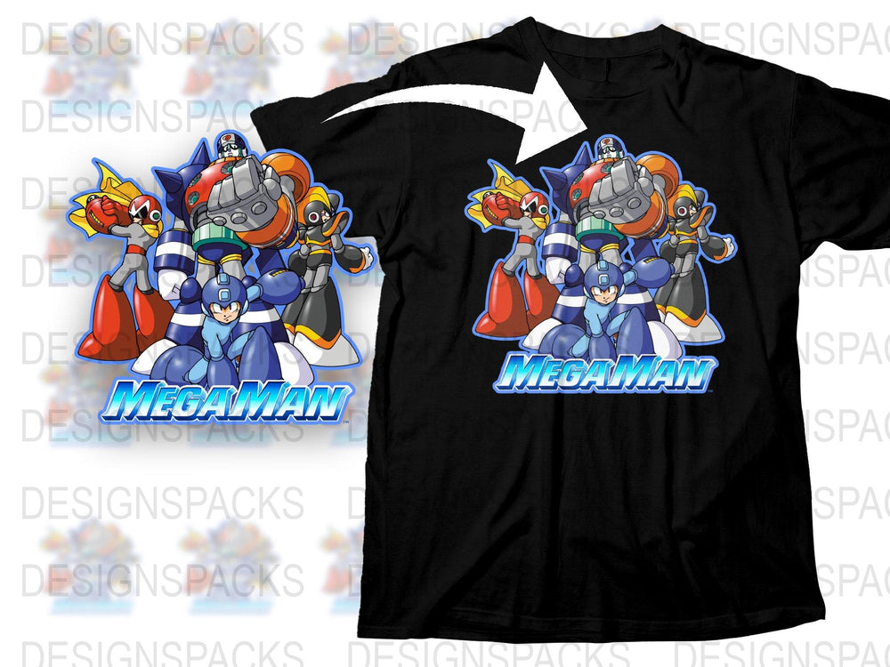 Mega Man Character T-Shirt, Retro Video Game Graphic Tee, Classic Gaming Apparel, Collector's Item Boys Black Shirt
