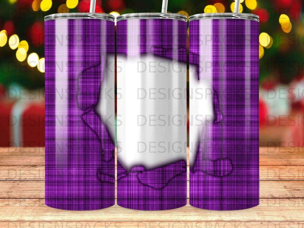 Purple plaid tumbler wrap design with white checkered overlay.