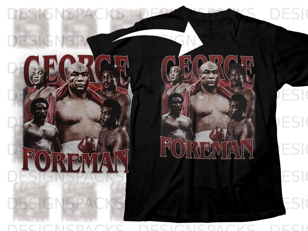 Black t-shirt with George Foreman portrait and "FOREMAN" text.