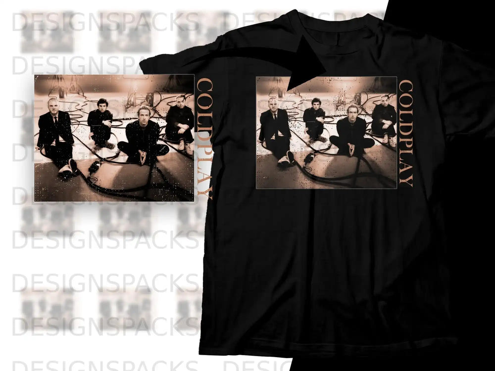 Coldplay band members posing on the floor for album cover art.