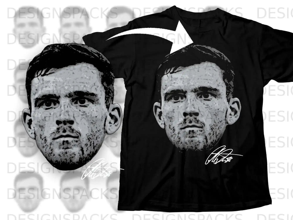 Realistic Face Graphic Design Tee with Signature Print
