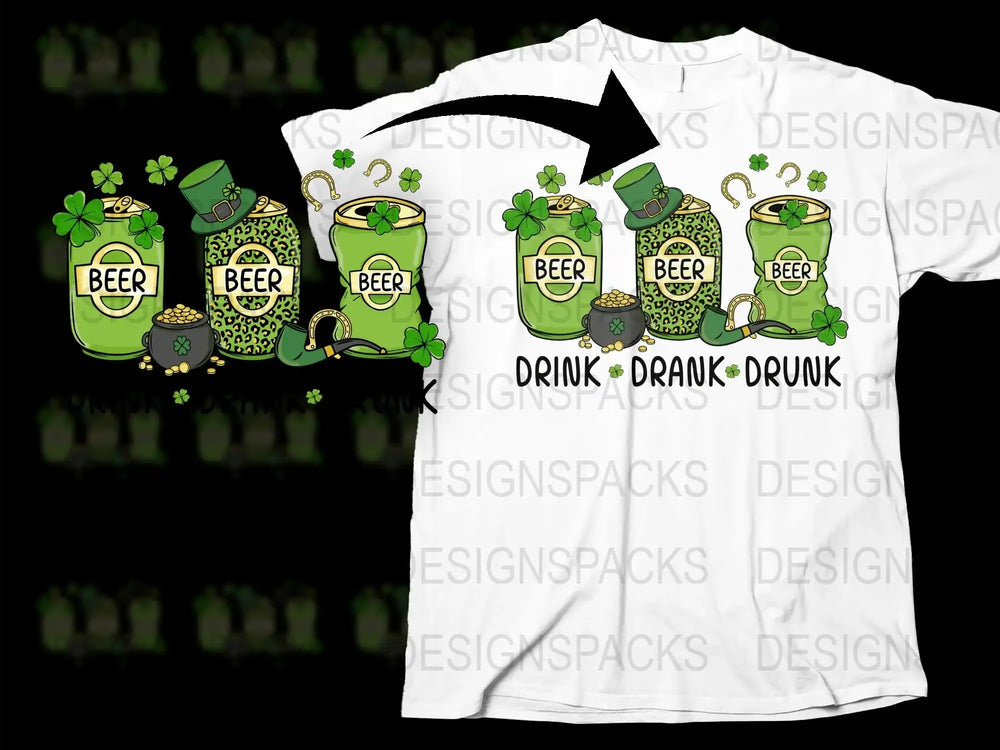 St. Patrick's Day T-Shirt, Lucky Clover and Beer Graphic Tee, Fun Party Outfit, Unisex White Shirt