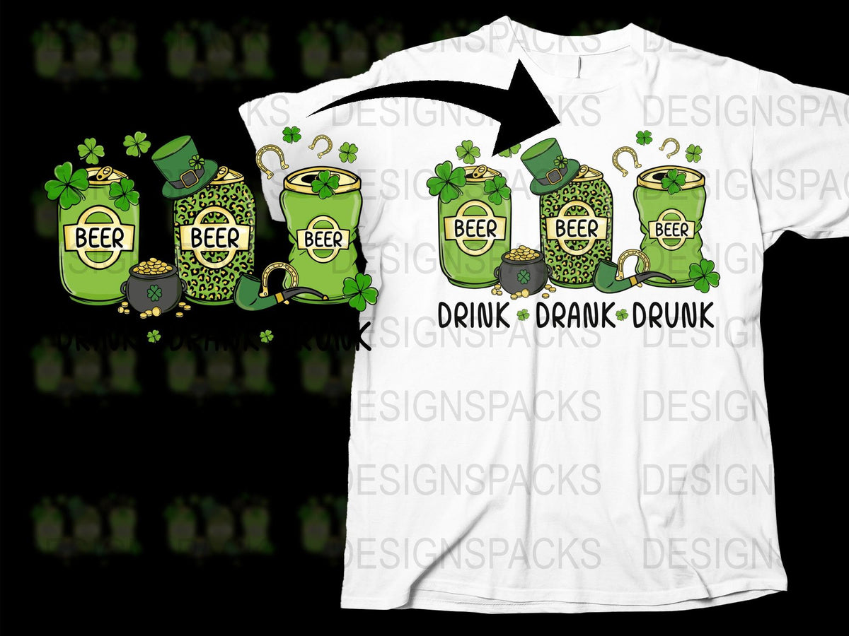 St. Patrick's Day T-Shirt, Lucky Clover and Beer Graphic Tee, Fun Party Outfit, Unisex White Shirt