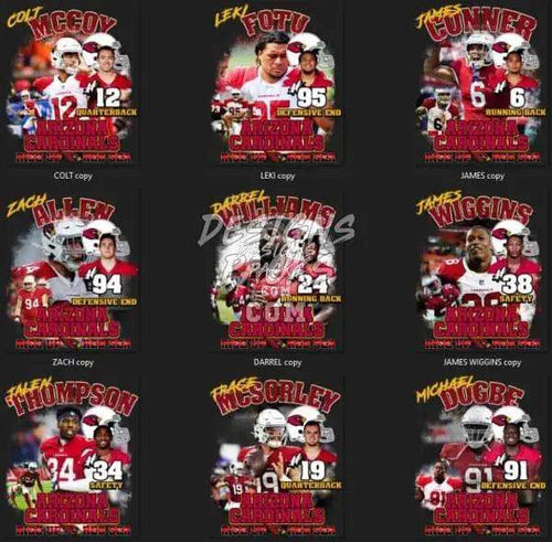 Arizona Cardinals football player designs for DTF, DTG, embroidery. Print-ready PNG, SVG, PES. Instant download.