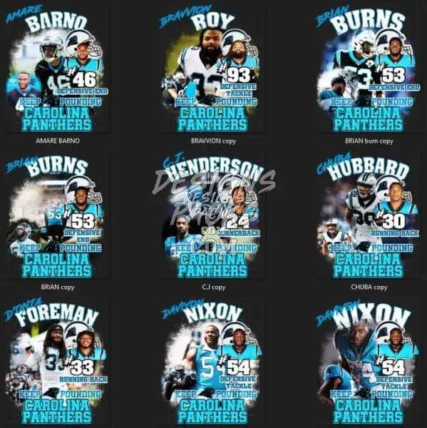 Carolina Panthers football player designs for DTF, DTG, embroidery – print-ready PNG, SVG, PES